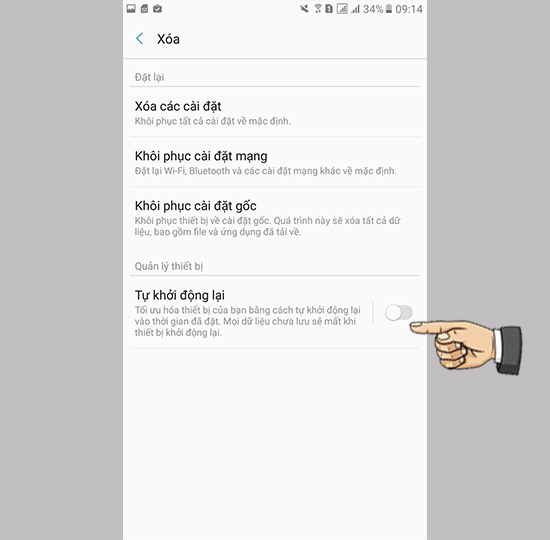 Chọn tự khởi động lại